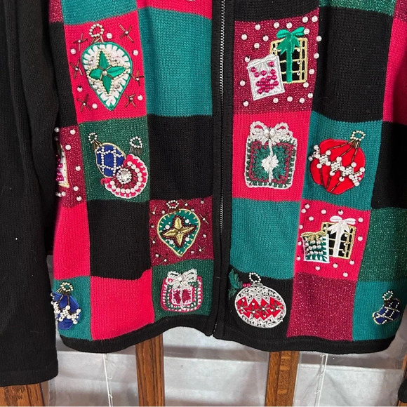Victoria Jones Women's Medium Patchwork Christmas‎ Holiday Sweater Embellished - Picture 11 of 11